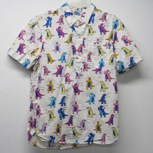 Chubbies Shirt Men Small Dino Dinosaur Allover Hear Me Roar Short Sleeve Henley